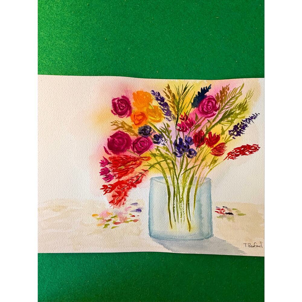 Hand painted watercolor original painting loose floral bouquet